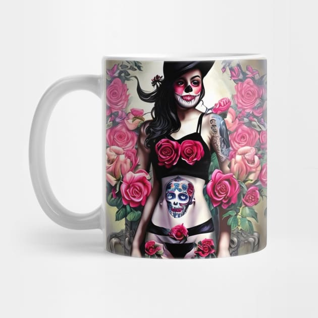 Tattooed Goth Pin Up Girl with Roses by animegirlnft